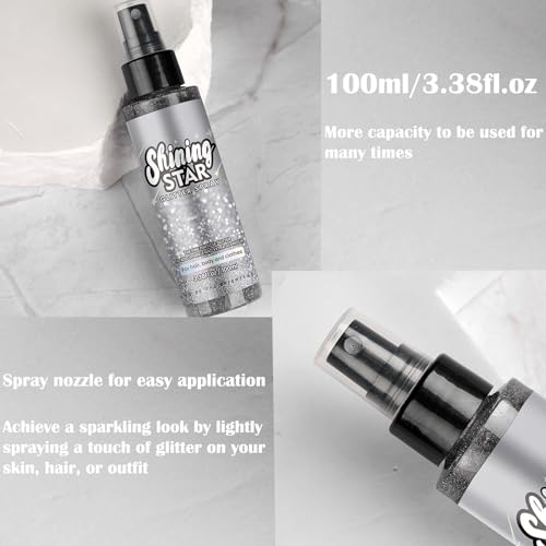 Silver Glitter Spray for Hair & Body, 3.53oz