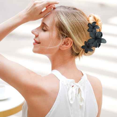 Large Flower Hair Clips for Women, Flower Hair Claw Clips for Thick Hair, Nonslip Hawaiian Hair clips, Cute Jaw Clips, Hair Accessories (yellow, pink, green, black, dark brown)