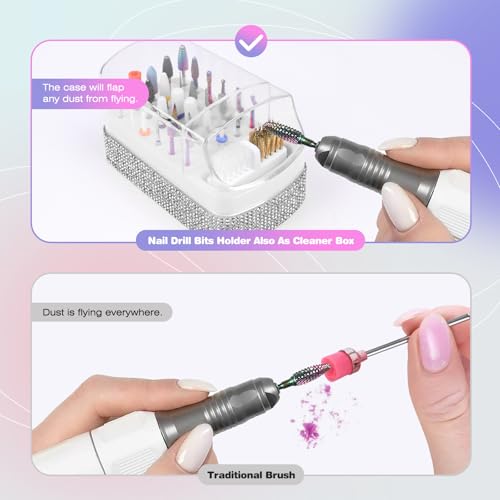 30-Hole Nail Drill Bits Holder with Cleaner Brush