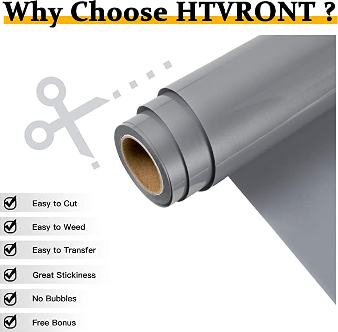 HTVRONT HTV Vinyl Rolls Heat Transfer Vinyl - 12" x 15ft Silver HTV Vinyl for Shirts, Iron on Vinyl for All Cutter Machine - Easy to Cut & Weed for Heat Vinyl Design (Silver)