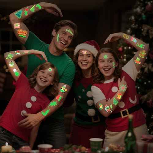 Luminous Christmas Temporary Tattoos for Kids - 110 Pieces Christmas Glow in The Dark Tattoos for Boys and Girls,Christmas Glow Party Favors for Kids Stocking Stuffers and Gifts 10 Sheets