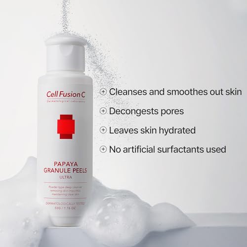 Cell Fusion C Papaya Granule Peels Ultra, Powder Face Wash for Sensitive Skin with Papaya Enzyme, Clarifies and Cleanses for Smoother, Even skin, 1.76 oz