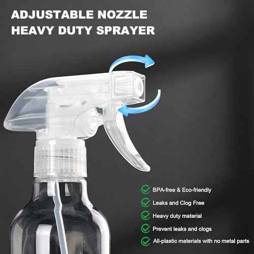 Plastic Spray Bottles 12oz 2 Pack Adjustable Mist/Stream Spraying Heavy Duty Square Water Spray Bottles for Hair, Cleaning Solutions, Plants£¬Essential Oils (Clear)