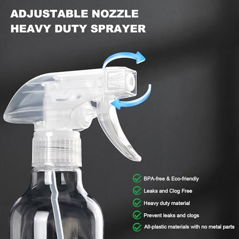 Hethyo 12oz Heavy Duty Spray Bottles - Adjustable Mist/Stream - 2 Pack