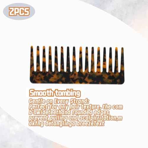 Large Hair Detangling Comb - Wide Tooth Comb Cellulose Detangler Combs for Women Thick Curly Wavy Wet Dry Hair 2 Pack (Tortoise Shell, Ivory)