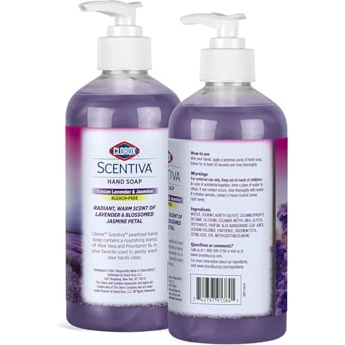 Clorox Scentiva Liquid Hand Soap, Tuscan Lavender & Jasmine Scent - Bleach-Free Scented Hand Hand Wash with Aloe Vera & Provitamin B5 for Kitchen or Bathroom, 14 Fl Oz - 2 Pack