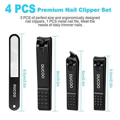 Nail Clippers Set - 4 Piece Manicure and Pedicure Grooming Kit - Black - DUCOO