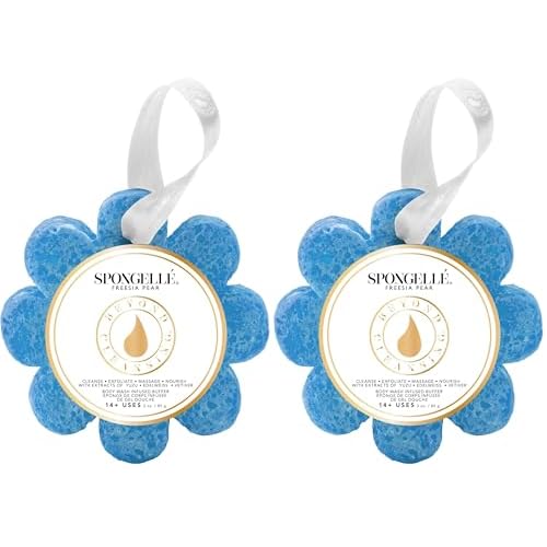 Spongelle Freesia Pear Wild Flower Buffer Body Scrubber | Bath & Shower Loofah for Women | Exfoliator with Body Wash Infused Sponge-| 14+ uses,(Pack of 2)