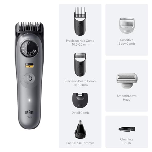 Braun Series 5 All-in-One Beard & Body Grooming Kit for Men, Cordless Trimmer, Hair Clippers & Shaver for Face, Hair & Body with Smooth Shave Head, AIO 5510