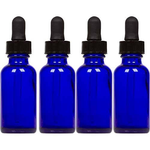 Earthborn Elements Cobalt Glass Bottles with Eye Droppers (1 oz, 4 pk) For Essential Oils, Colognes & Perfumes