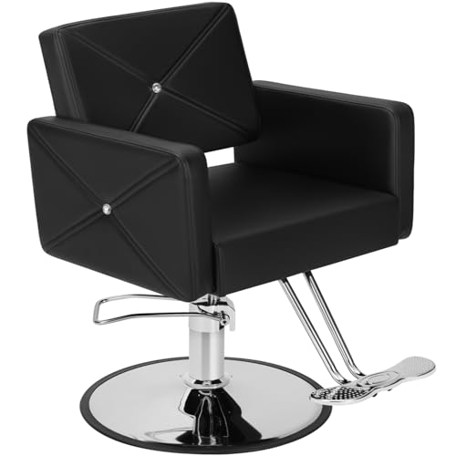 AWEPOPI Simple Black Hydraulic Salon Chair - Heavy-Duty, 360° Swivel, Wide Seat for Hairdressing & Barbershops