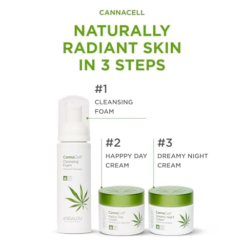 Andalou Naturals Cannacell Happy Day Cream - Hydrating Face Moisturizer with Nourishing Stem Cells - Rich in Vitamins, Plant-Based Proteins, & Omegas for Glowing Skin - 1.7 Fl Oz