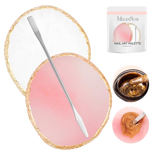 MelodySusie 2pcs Round Resin Nail Art Palette Set with Spatula