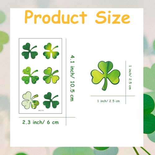 St Patrick's Day Temporary Tattoos - 10 Sheets Shamrock Face Stickers
