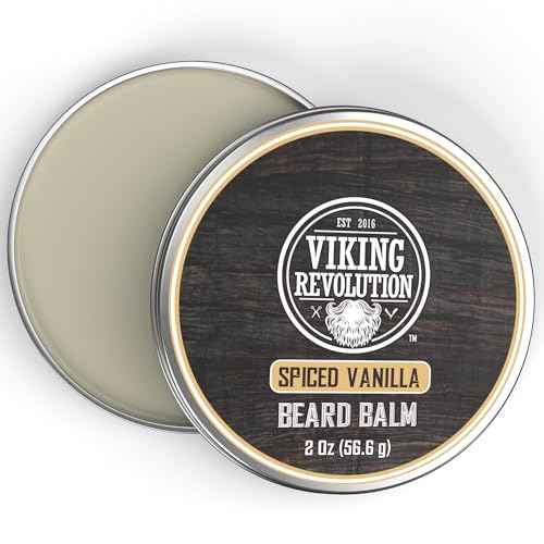 Viking Revolution Spiced Vanilla Beard Balm - Beard Butter with Argan Oil, Beard Softener for Men with Jojoba Oil - Beard Moisturizer for Men with Beeswax - Beard Wax for Men (2oz, 1 Pack)
