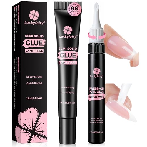 Luckyfairy Semi-Solid Nail Glue & Gentle Remover Set for Press-On Nails