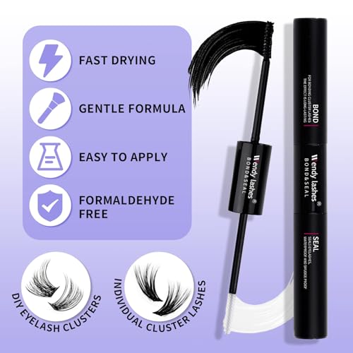 Lash Clusters Kit for DIY Eyelash: 280Pcs, Wendy, Using at Home, Ultra-light, Natural, Fluffy, Wispy, Waterproof, Anime, Manga, Cat Eye, D Curl, 12-16mm, 30D+40D, RR126
