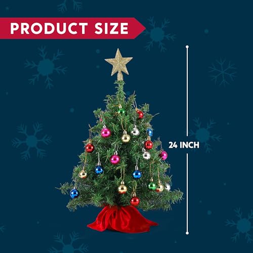 Joiedomi 24" Mini Christmas Tree Tabletop Set with Clear LED Lights, Artificial Mini Christmas Tree with Star Treetop and Ornaments, Best DIY Christmas Decorations (Storage Bag Included)