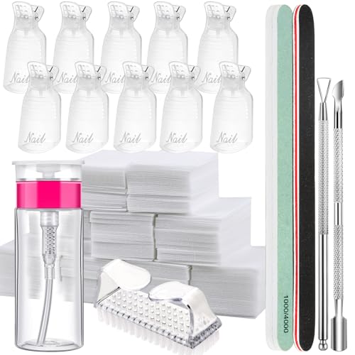 Nail Polish Gel Remover Tools Set - 10 Pcs Kit with Clips & 100ml Remover