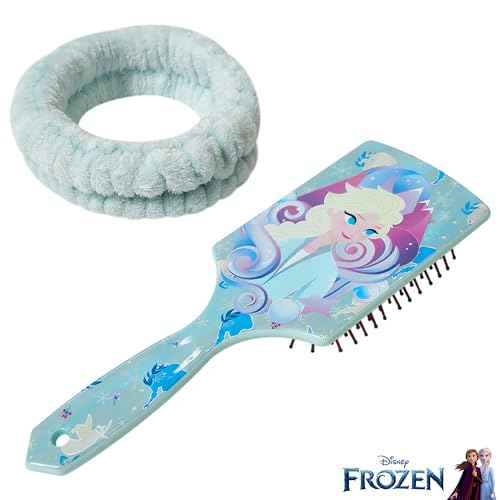 LUV HER Frozen Kids Hair Brush & Spa Headband Set for Girls - Features Elsa - Fun Grooming Kit for Detangling, Styling & Skincare - Soft & Stretchy, One Size, Ages 3+