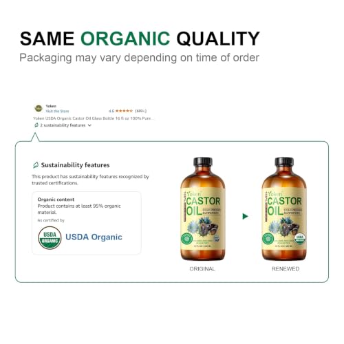 Yoken Organic Castor Oil 16oz Cold Pressed Hexane Free