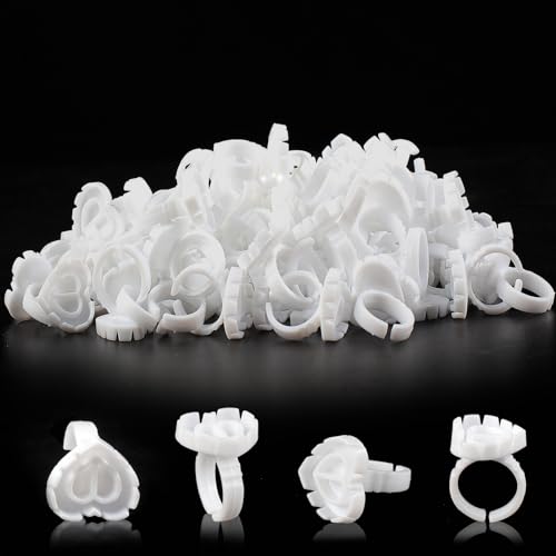 200PCS Disposable Plastic Glue Rings for Eyelash Extensions, used for eyelash extension surgery, nail art glue cups, makeup items required for eyelash extension (white)