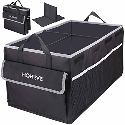 Homeve Trunk Organizer for Car, Collapsible Storage Box, Trunk Storage Organizer, 3 Compartment, Multi Pockets, Suitable for Any Car, SUV, Mini-Van Model Size, Black