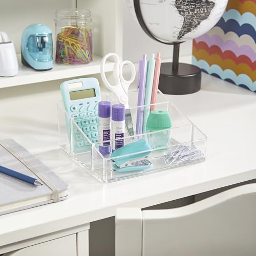 STORi Clear Plastic Small Countertop Vanity Makeup Organizer, Compact Rectangular 4-Compartment Holder for Brushes, Eyeshadow Palettes, & Beauty Supplies, Made in USA (Pack of 2)