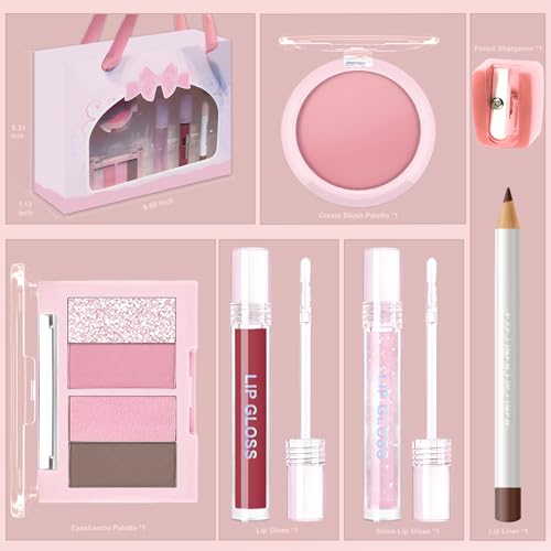 Makeup Kit: Brown Lip Liner, Pink Eyeshadow & Cream Blush Set
