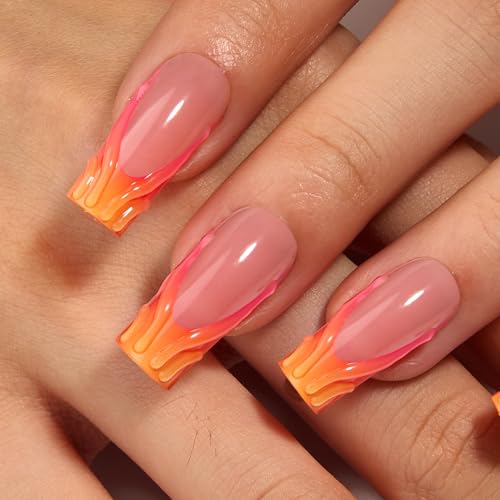 CurvLife Long 3D Gel French Tip Press-On Nails - Natural, Long-Lasting, Easy to Apply