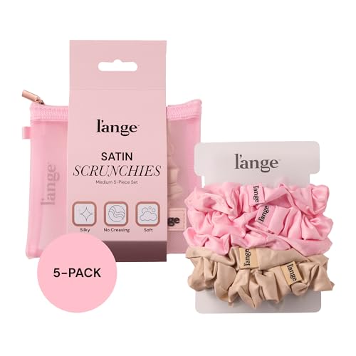L'ANGE HAIR Satin Scrunchies Set - Medium, Crease-Free, Champagne/Blush