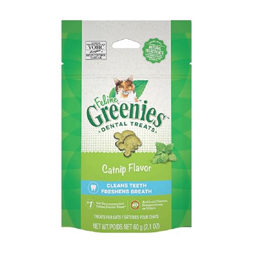 Greenies Feline Adult Natural Dental Care Cat Treats, Catnip Flavor, 2.1 oz. Pouch