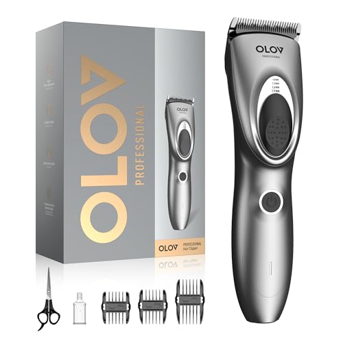 Hair Clippers for Men, Cordless Hair Clipper Kit, Adjustable 4 Length Setting, 2-Speed Settings, Replaceable Ceramic Blade Heads, Rechargeable Hair Clippers for Family (Grey)