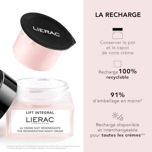 Lierac Lift Integral Night Cream Refill - Firming & Lifting Night Moisturizer with Hyaluronic Acid, Rose RNA & Black Tulip Extract, Suitable for All Skin Types, Including Sensitive - 50ml Refill