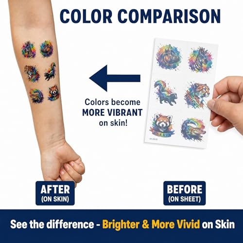 180 Pc Watercolor Animal Temporary Tattoos for Kids