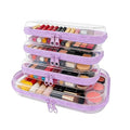 4Pcs/3S+1M Clear Hard Shell Zippered Travel Case ? Plastic Organizer Pouch for Toiletries, Cosmetic Bag, Diaper Bag & Packing Accessories (Purple, Set B)