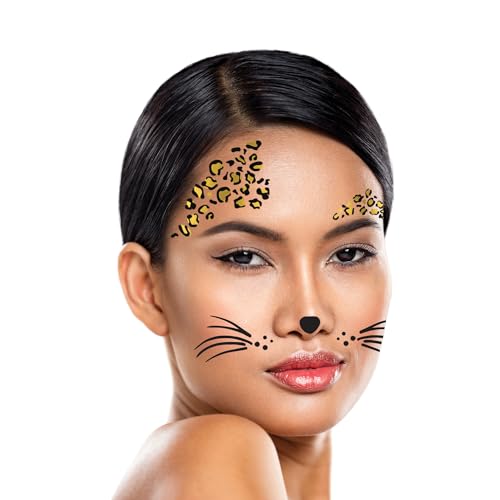 Leopard Face Temporary Tattoo Pack - 6 Sheets Black & Gold