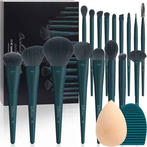 DUcare 17Pcs Professional Makeup Brush Set Complete Kit with Brush Cleaning Mat and Makeup Sponge, Ideal for Foundation, Eyeshadow, Liquid Cream, Gift Box Set