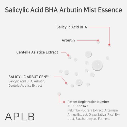 APLB Salicylic Acid BHA Arbutin Mist Essence | SALICYLIC ARBUT CEN¢â 20.9% 3.55 FL.OZ/Korean Skincare, Replenishing Moisture, Revitalize for Gentle and Improve Skin Texture Through Salicyclic