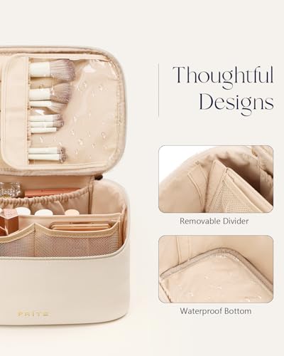 Prite Large Makeup Bag Travel Cosmetic Case with Brush Holder