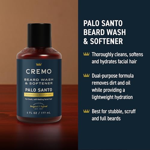 Cremo Palo Santo 2n1 Beard Wash & Softener + Palo Santo Beard & Scruff Cream Set for Short Beards