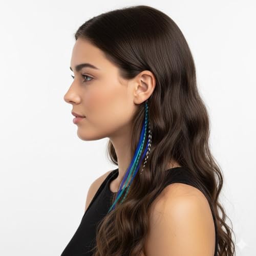 Feather Hair Extensions - Ocean Blue & Aqua Mix, 5 Pack, 7-10 Inches