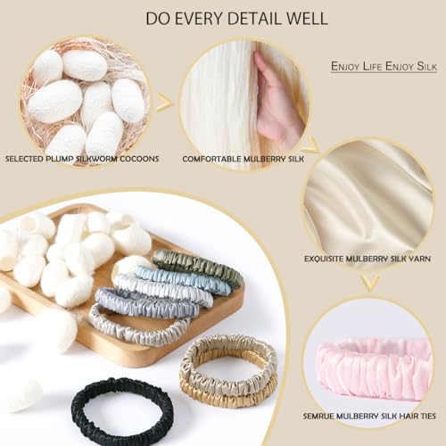 Mulberry Silk Scrunchies 22 Momme (4 Pack) - Hair Elastics for Women