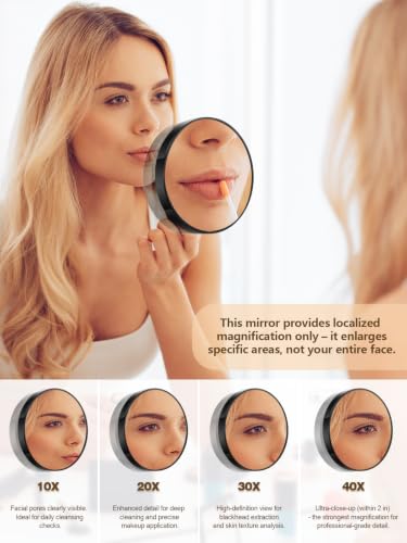 30X Magnifying Makeup Mirror with Suction Cups & Tweezers - Black