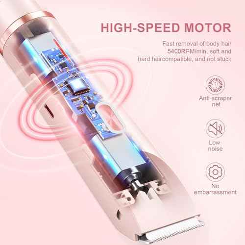 Bikini Shaver,2 in 1 Dual Head Bikini Trimmer & Body Shaver, Painless Hair Removal with Silky Glow Finish, Cordless & Waterproof Electric Trimmer for Women,Pink