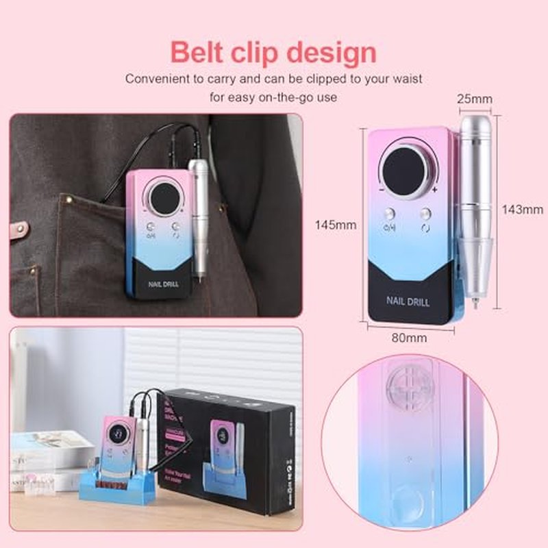 FLRONGSUN 45000RPM Rechargeable Nail Drill with LCD Screen