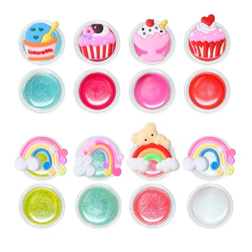 8PCS Cute Lip Gloss for Girls, Party Favors Lip Balm Set for Kids, Assorted Fruity Flavors Cute Cupcake of Rainbow Designs Birthday Gift