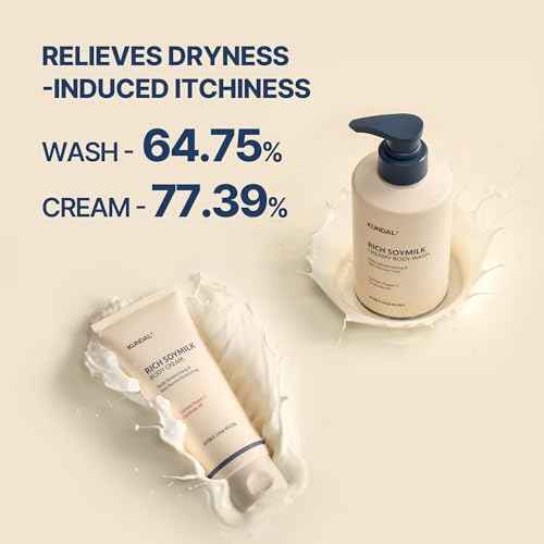 KUNDAL Soymilk Body Wash & Body Cream Set, Moisturizing Body Care with Ceramides, Hydrating Skincare Duo for Dry Skin, Mellow Vanilla Scent (16.9 fl oz + 6.76 fl oz), Stocking Stuffers