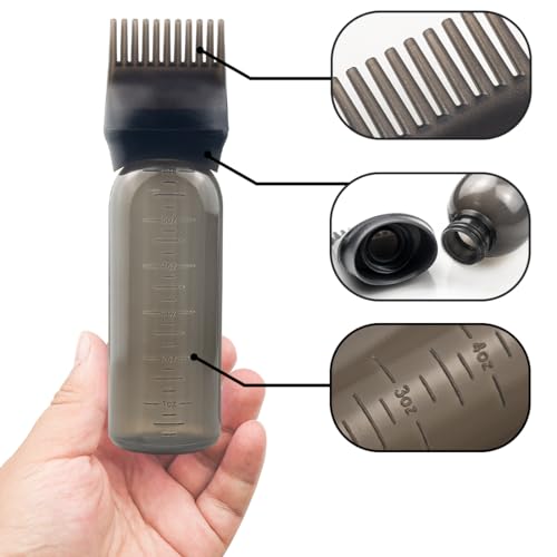 ZGQHZR 4 PCS Root Comb Applicator Bottle,Hair Oiling Applicator,Hair Oil Applicator Bottle for Hair Dye Shampoos Hair Salons.6oz (2black+2white)