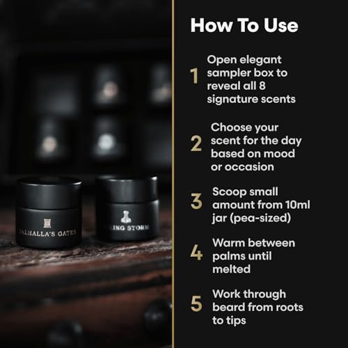 The Beard Struggle Balm Sampler Kit Set of 8 Warrior Glass Jars - Beard Balm for Men, Premium Gift Packaging - 8x 10g / 0.35 US. oz.